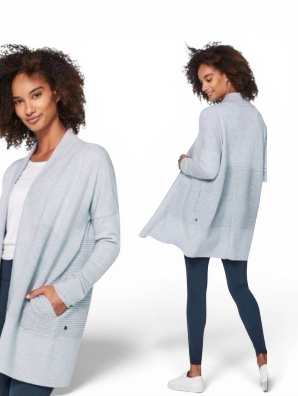 Lululemon Sit In Lotus Wrap Ii Merino Wool Ice Blue Gray Heather Cardigan Sz 6